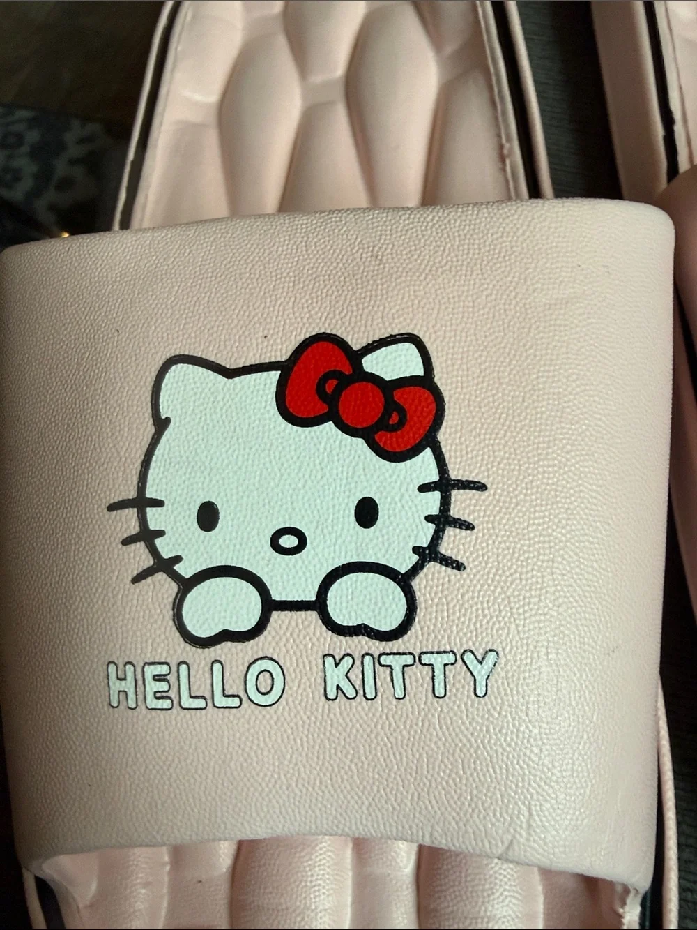 Hello Kitty Light Pink Slide Sandals with Red Bow Accent
